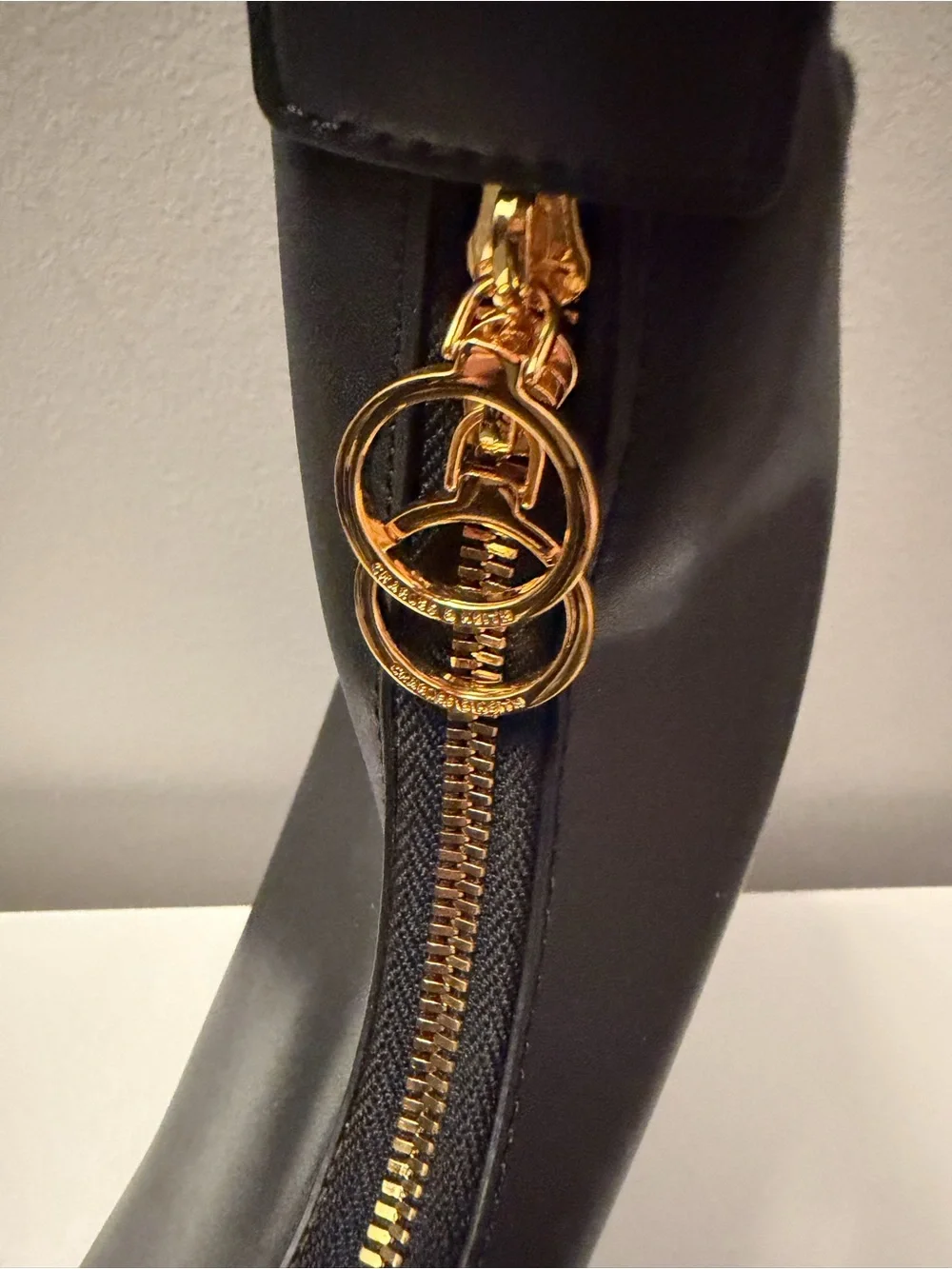 Charles & Keith Black Crescent Hobo with Gold Hardware + Strap Extender